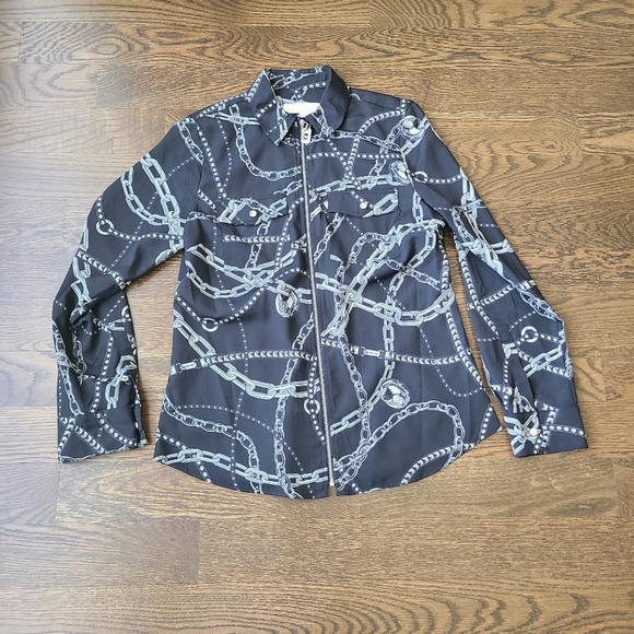 Michael Kors Black and Gray Chain Print Women's Blouse Sz.M - Picture 1 of 10